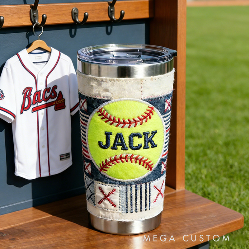Personalized Softball Embroidered Stainless Steel Tumbler – Insulated Cup for Softball Players & Fans
