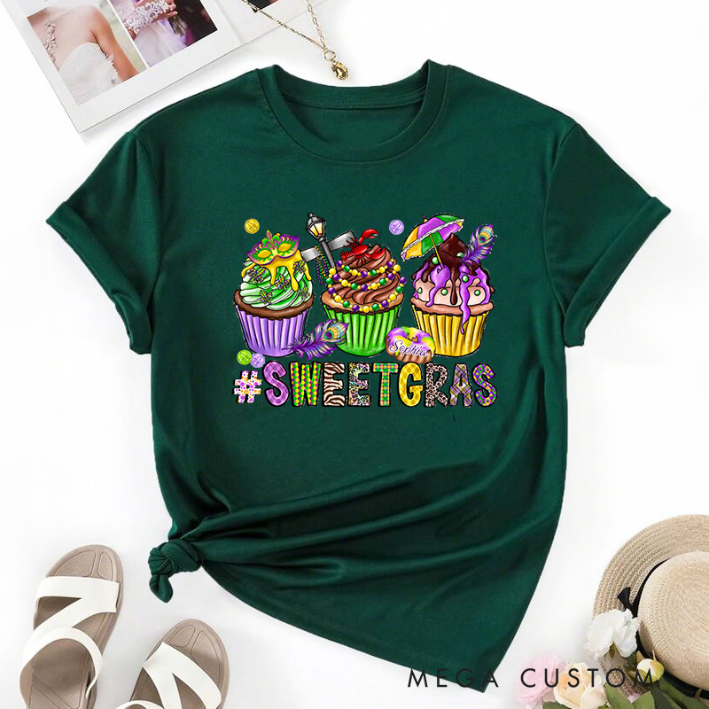 Personalized Sweet Mardi Gras Classic T-shirts Mardi Gras Cupcake Tee with Name Sweet Gras Shirt for Donut Lover Baker Baking Lover