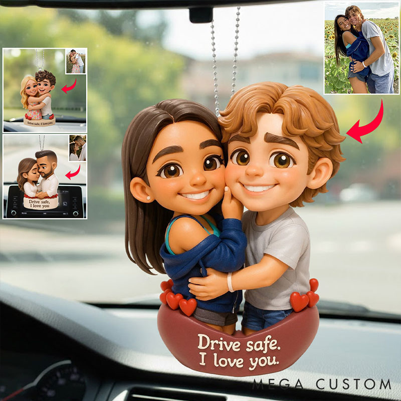 Personalized Couple Transparent Car Ornament Custom 2D Flat Couple Car Ornament Drive Safe Handsome I Love You Couple Anniversary Valentines Gift