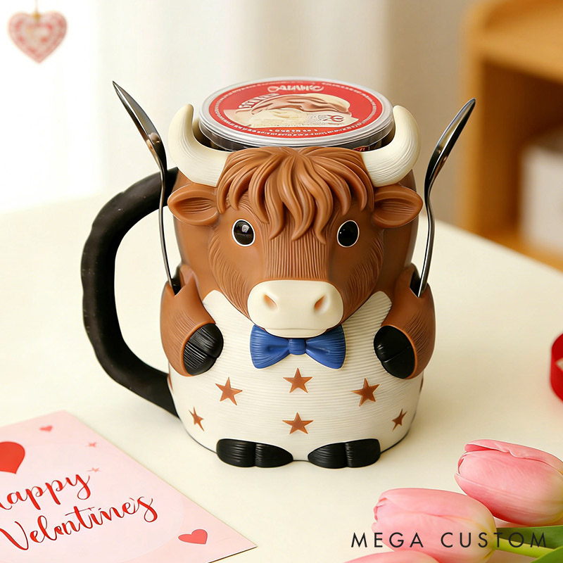 Personalized Highland Cow Couple Ice Cream Pint Holder 3D Printed with Spoon Slots & Snack Drawer Anniversary Valentine's Day Gift for Him Her