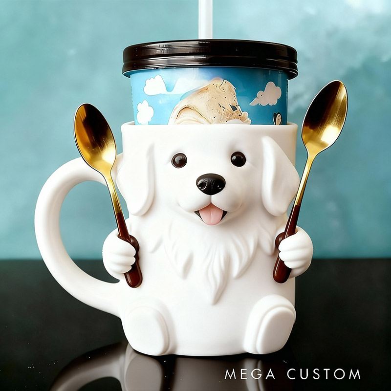 Personalized Golden Retriever Ice Cream Pint Holder 3D Printed with Spoon Slots & Snack Drawer for Pet Pet Lover For Dog Lover