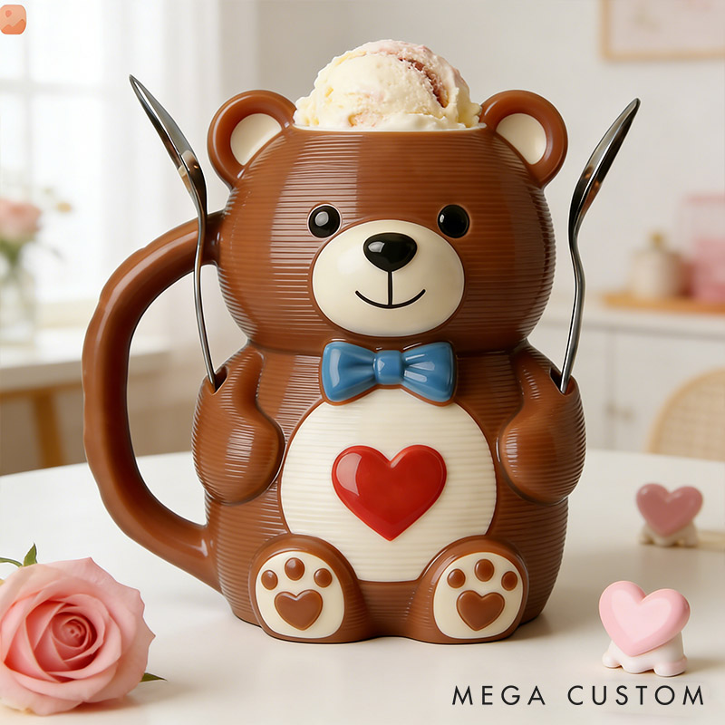 Personalized Teddy Bear Couple Ice Cream Pint Holder 3D Printed with Spoon Slots & Snack Drawer Anniversary Gift Valentine's Day Gift for Him Her