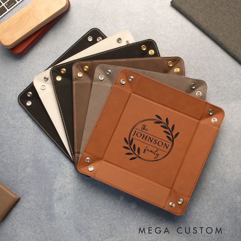 Personalized Engraved Men's Leather Valet Tray Desk Organizer Gift For Husband Boyfriend Father Valentine's Day Gift Anniversary Gift