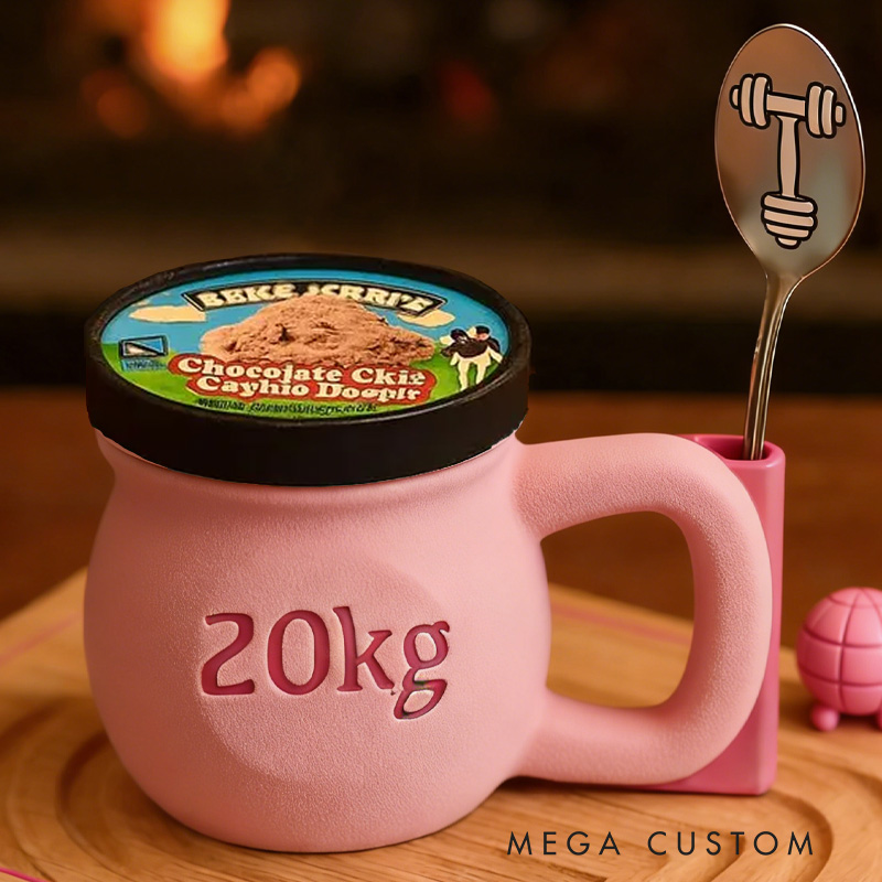 Personalized Kettlebell Ice Cream Pint Holder with Spoon Slot Holder 3D Printed Cozy with Spoon Slot Fitness Inspired Cozie Gym Gift Fuzzy Texture for Gym Lover