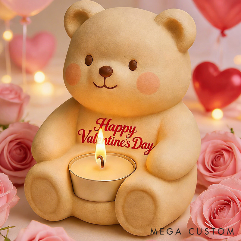 Personalized Bear Tealight Candle Holder Custom 3D Print Adorable Bear Candle Holder for Couple Happy Valentine’s Day Gift