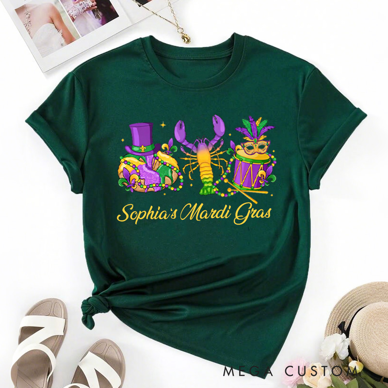 Personalized Mardi Gras King Cake Classic T-Shirts Donut Coquette Tee with Name Fat Tuesday Shirt for Donut Lover Baker Baking Lover