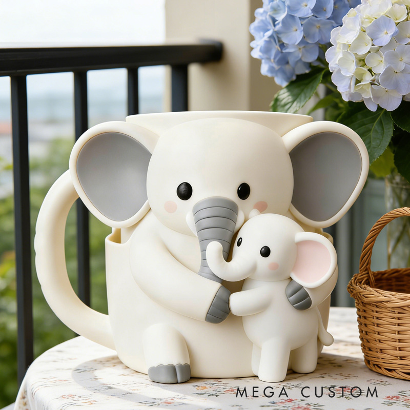 Personalized Adorable Elephant Ice Cream Cozy Pint Holder 3D Printed with Spoon Slots for Mom Kids Ice Cream Lover