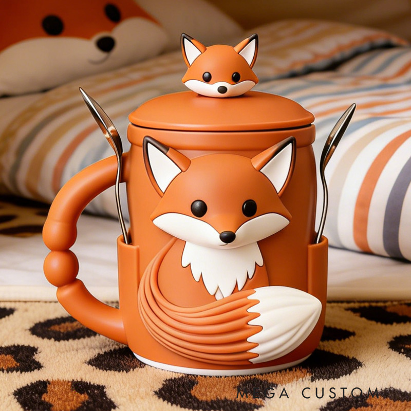 Personalized Adorable Fox Ice Cream Cozy Pint Holder 3D Printed with Spoon Slots for Mom Kids Ice Cream Lover