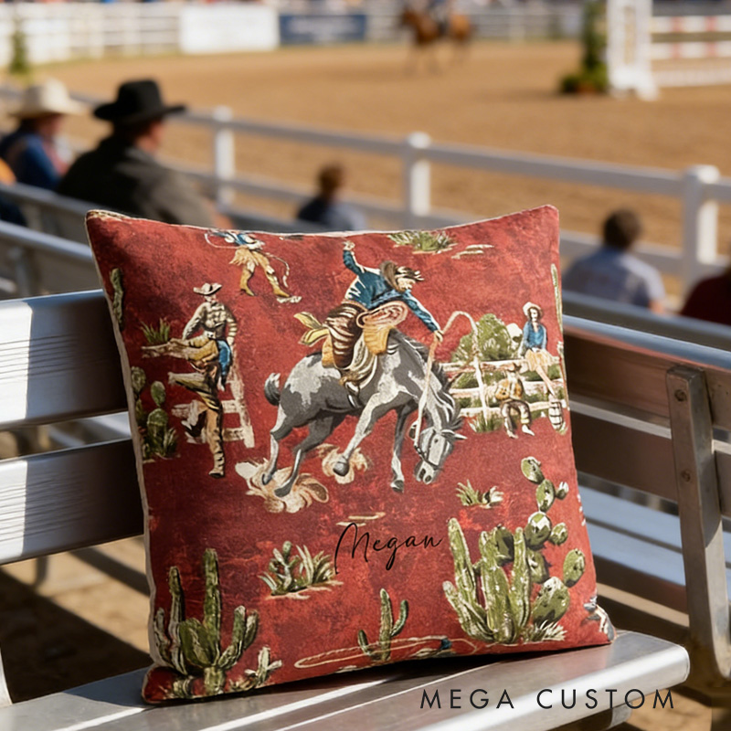 Personalized Equestrian Throw Pillow Personalized Equestrian Throw PillowWild West Cowboy Pillow Cover Vintage Cowboy for Riding Lovers Equestrian Lovers