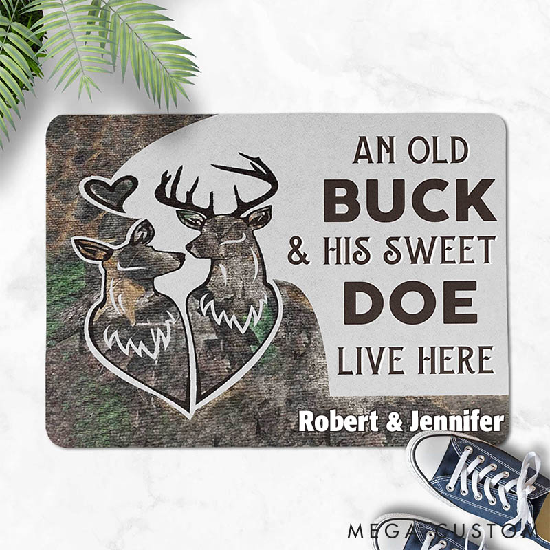Personalized Deer Couple Doormat An Old Buck and His Sweet Doe Doormat Valentine Gift for Couple Anniversary Gift Door Mat