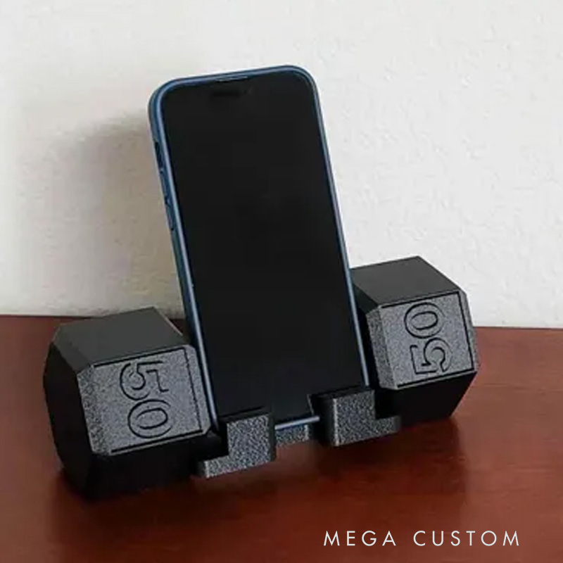 Personalized Stay Fit Focused Dumbbell Phone Stand for Desk Perfect Gift for Personal Trainer or Fitness Enthusiast Gym Lovers