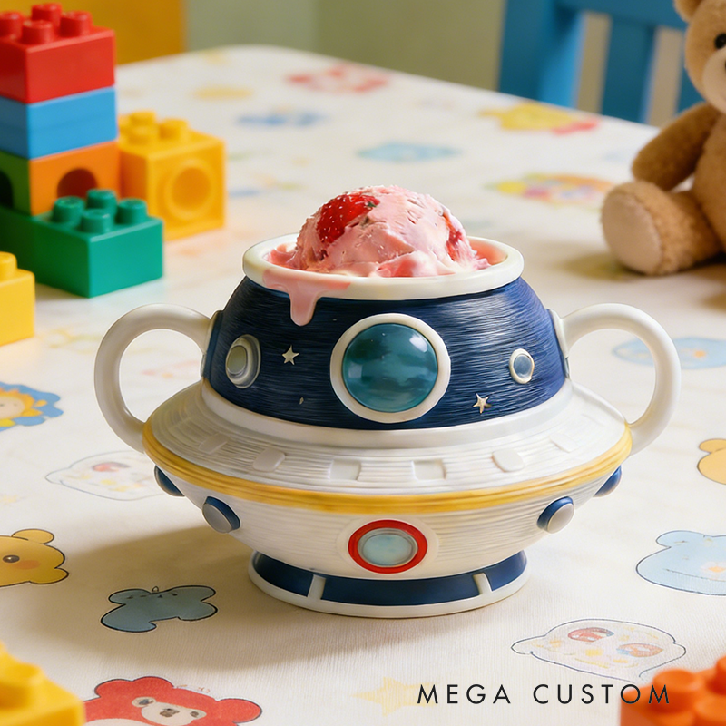 Personalized Flying Saucer Ice Cream Cup Holder 3D Printed with Dual Scoop Slots Heartwarming Children's Birthday Gift