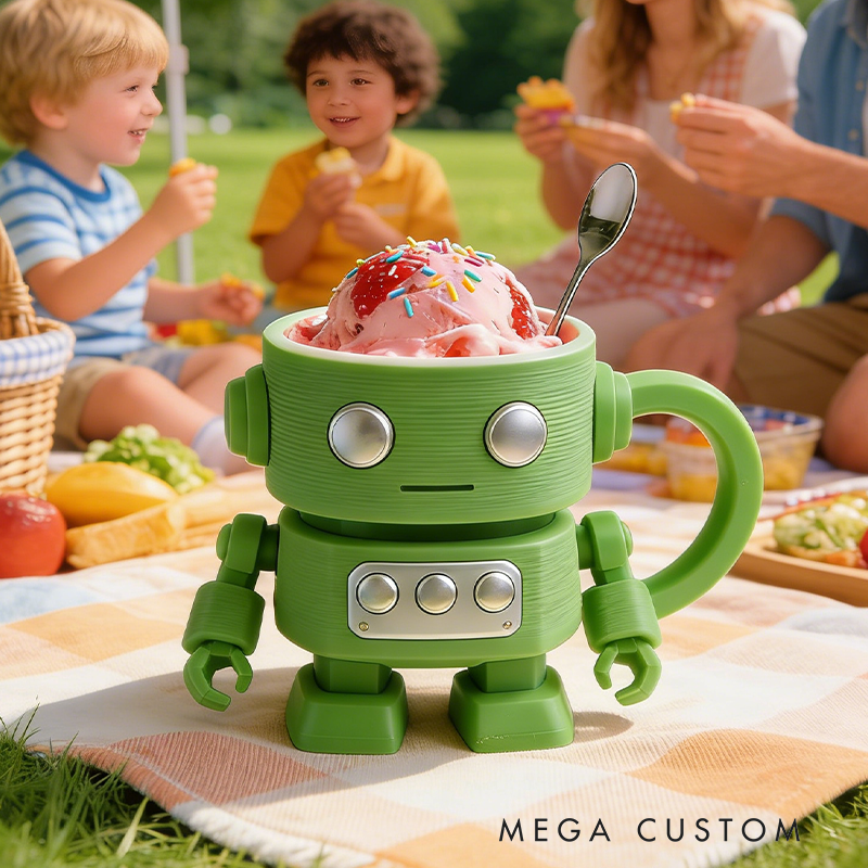 Personalized Robot Ice Cream Cup Holder 3D Printed Slot Heartwarming Children's Birthday Gift