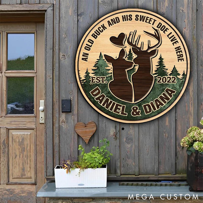 Personalized Deer Couple Wooden Sign An Old Buck and His Sweet Doe Couple Wooden Door Sign Anniversary Gift Valentine's