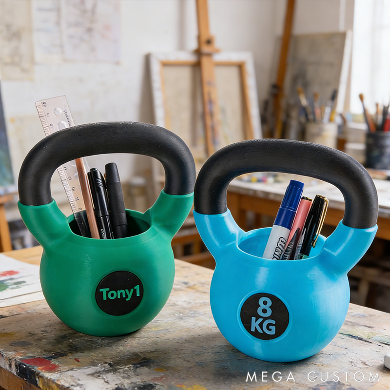 Personalized Text Kettlebell Pencil Holder 3D Printed Kettlebell Desk Organizer