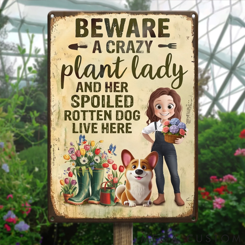 Personalized Dog Lover Custom Home Decor Metal Sign Personalized Garden Gifts for Gardeners Dog Lovers Dog Mom Home of Plant Lovers