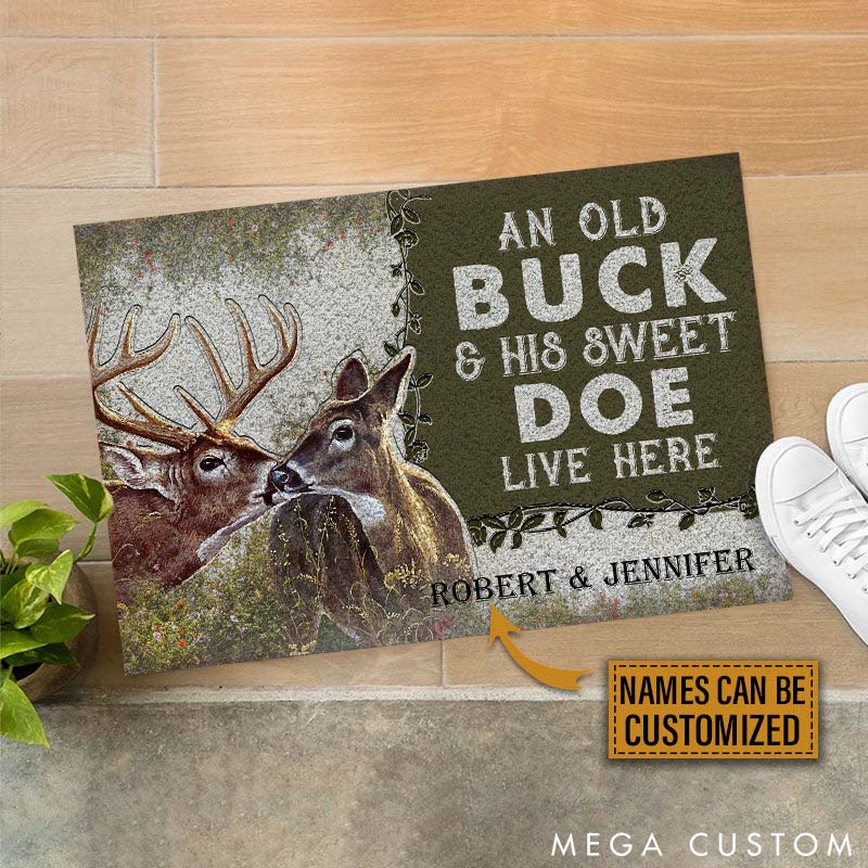 Personalized An Old Buck and His Sweet Doe Doormat Couple Deer Doormat Valentine Gift for Couple Anniversary Gift Door Mat