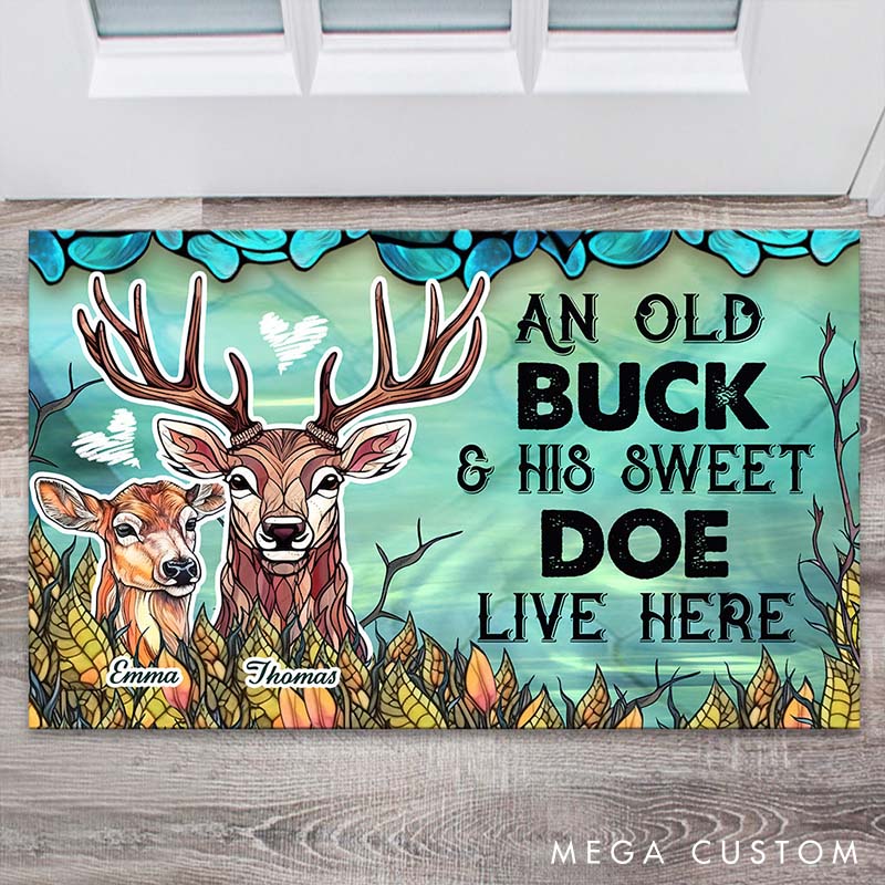 Personalized Colorful Deer Couple Doormat An Old Buck and His Sweet Doe Home Decor Doormat Couple Anniversary Gift