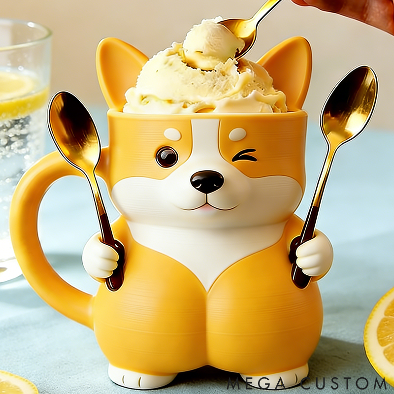 Personalized Dog Lover Corgi Ice Cream Pint Holder 3D Printed with Spoon Slots & Snack Drawer for Pet Pet Lover for Dog Lover