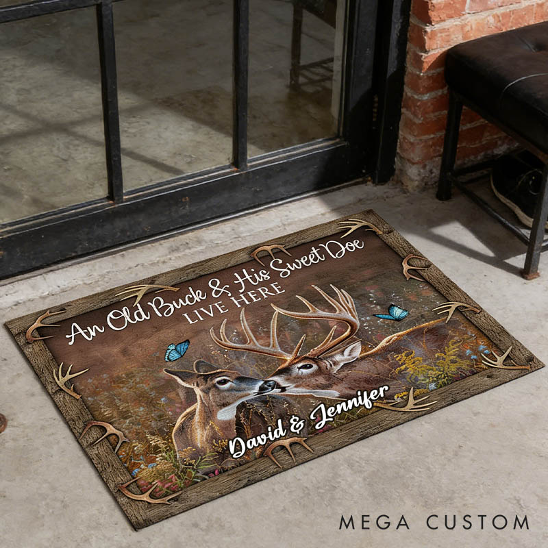 Personalized Deer Doormat Custom An Old Buck And His Sweet Doe Live Here Door Mat Romantic Deer Couple Doormat