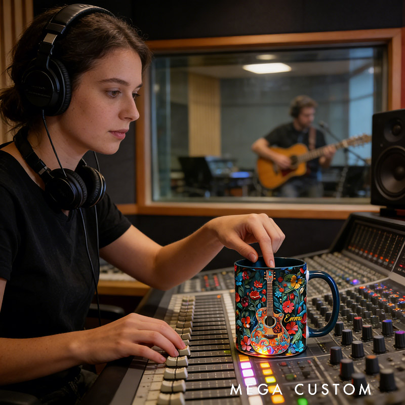 Personalized Guitar Mug Custom Name Gift for Her Music Lover Guitar Lover Present for Mother Wife Daugther Girlfriend