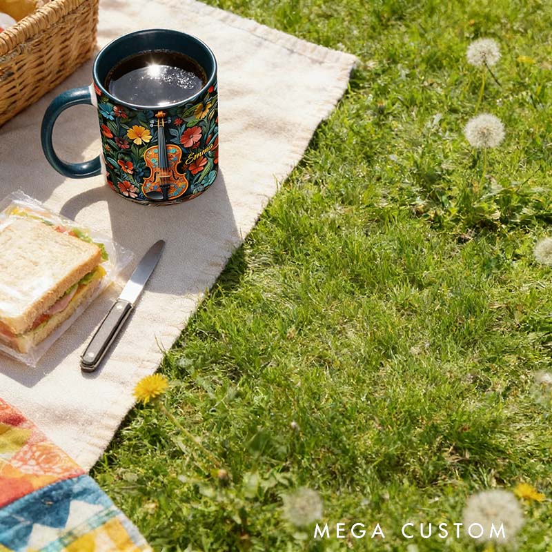 Personalized Violin Mug Custom Name Gift for Her Music Lover Violin Lover Present for Mother Wife Daugther Girlfriend