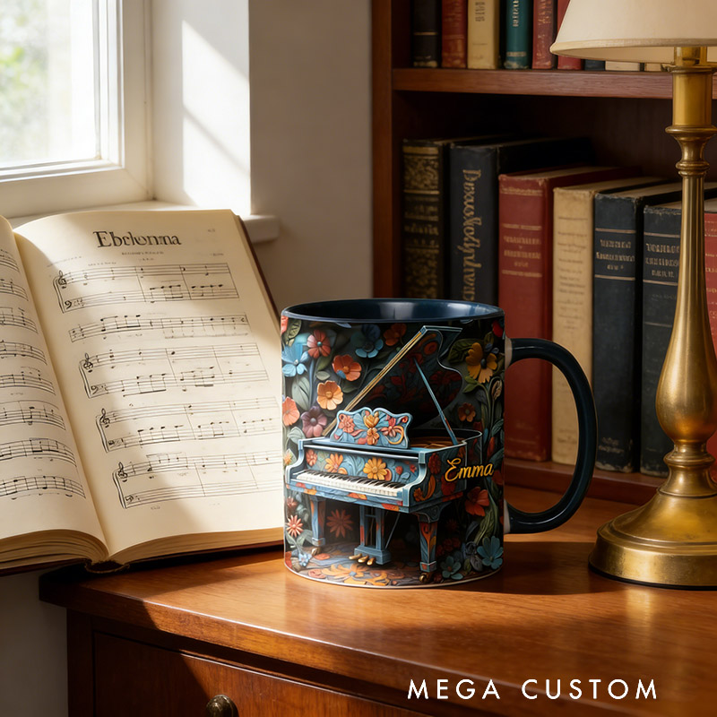 Personalized Piano Mug Custom Name Gift for Her Music Lover Piano Lover Present for Mother Wife Daugther Girlfriend