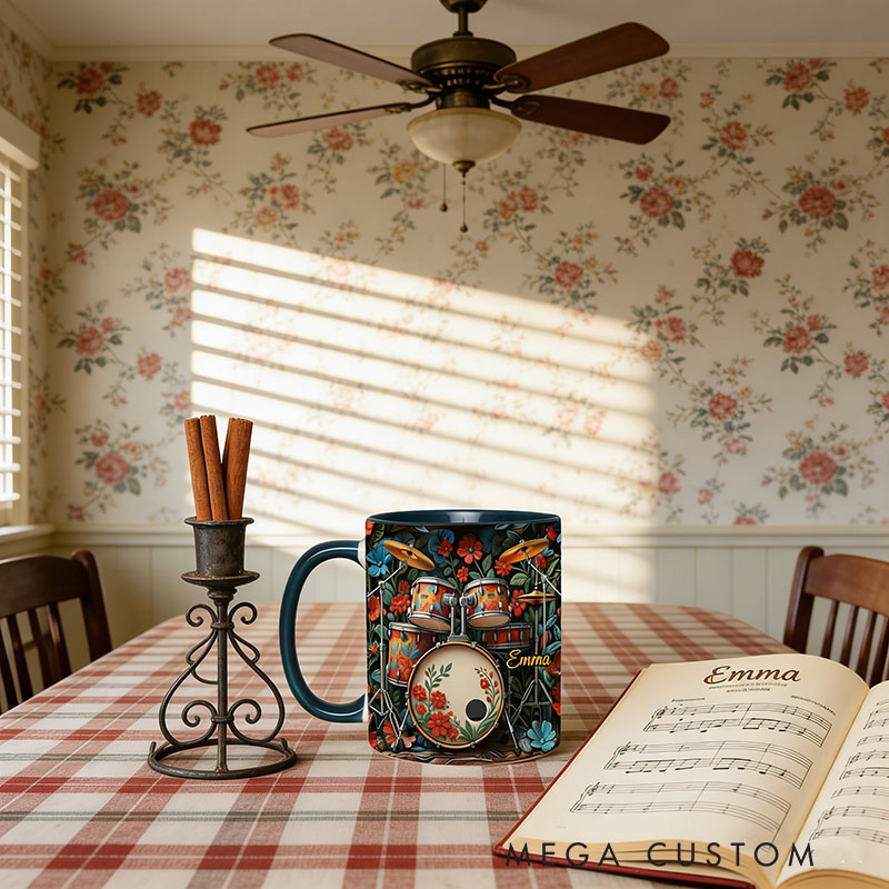 Personalized Drum Mug Custom Name Gift for Her Music Lover Drum Lover Present for Mother Wife Daugther Girlfriend