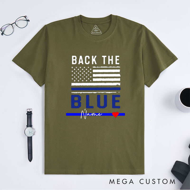 Personalized Police Back the Blue Patriotic Police Support Flag Design Gift for Police Officer T-Shirt