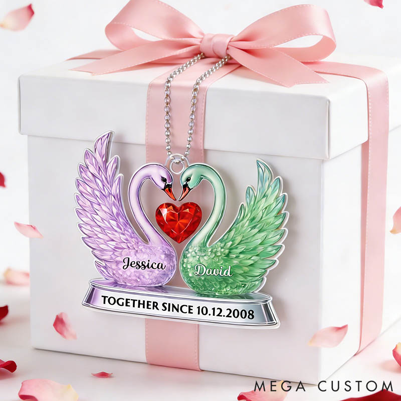 Personalized Crystal Swan Couple Together Since Acrylic Ornament Custom Car Ornament with Couple Names Anniversary Valentine's Day Gift for Him Her