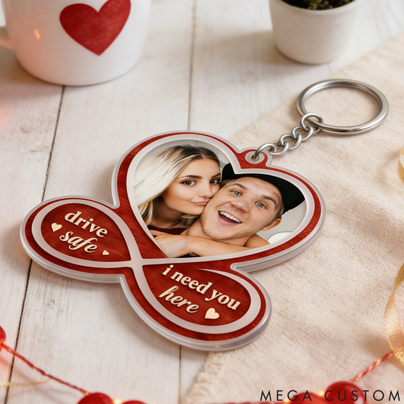 Personalized Couple Photo Portrait Keychain Custom Drive Safe I Love You Keychain from Your Own Picture Anniversary Valentines Day Gift for Him Her