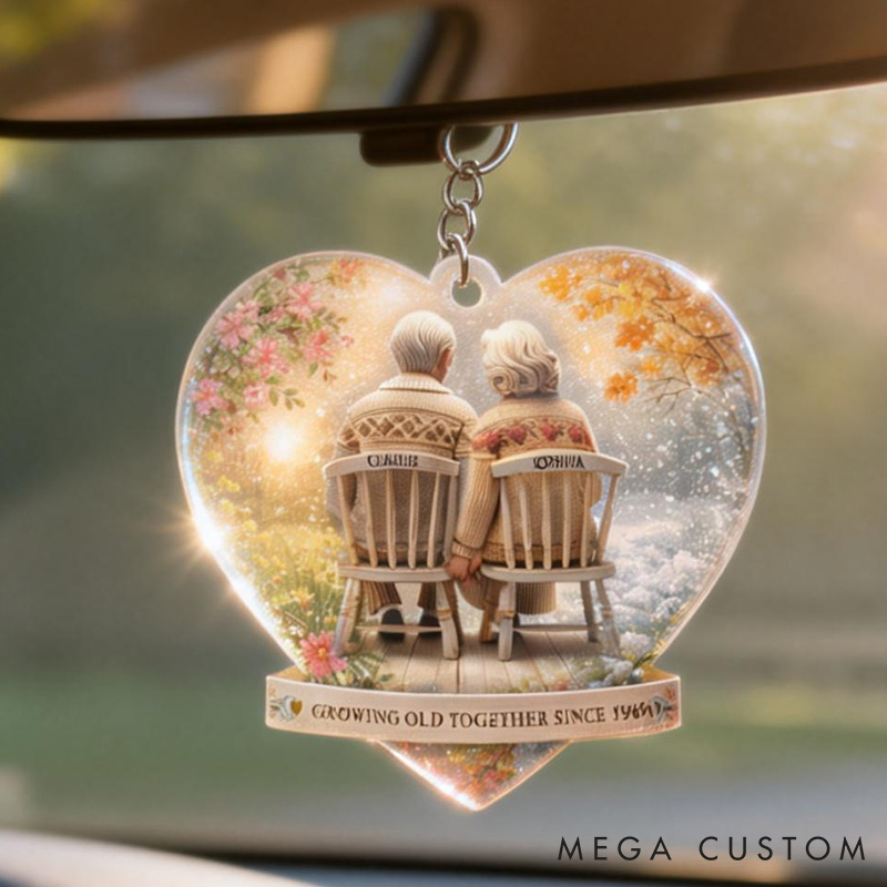 Personalized Heart-Shaped Couple Keychain Growing Old Together Elderly Valentine's Gift Couple Anniversary Keychain for Her Him