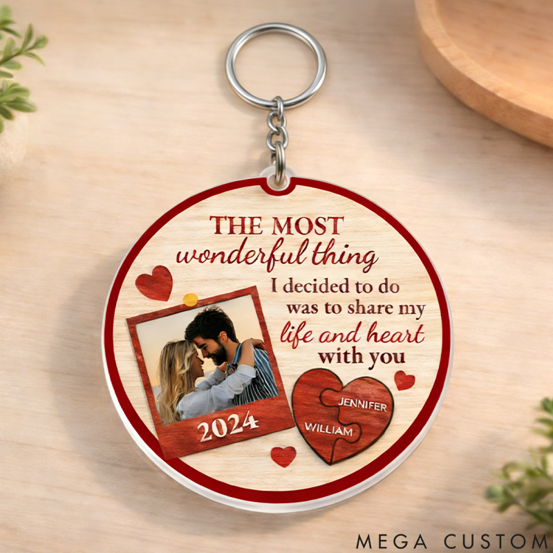 Personalized Couple Photo Portrait Keychain Custom The Most Wonderful Thing Heart Puzzle Keychain Anniversary Gift Valentines Day Gift for Him Her
