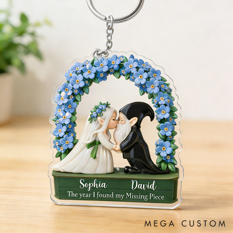 Personalized Gnome Wedding Keychain The Year I Found My Missing Piece Couple Anniversary Keychain Valentine's Gift