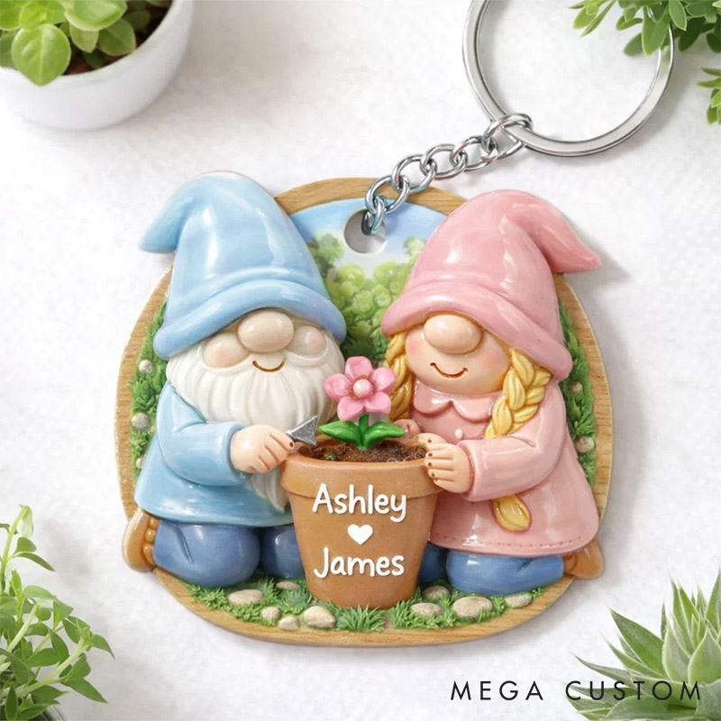 Personalized Gnome Couple Keychain Custom Couple Love Keychain Valentines Gift Keyring Anniversary Gift for Her Him