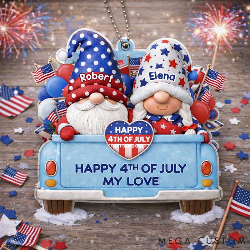 Personalized Gnome Couple Riding in a Car Acrylic Ornament Custom Independence Day Ornament St. Patrick’s Day Ornament Valentines Day Gift for Him Her