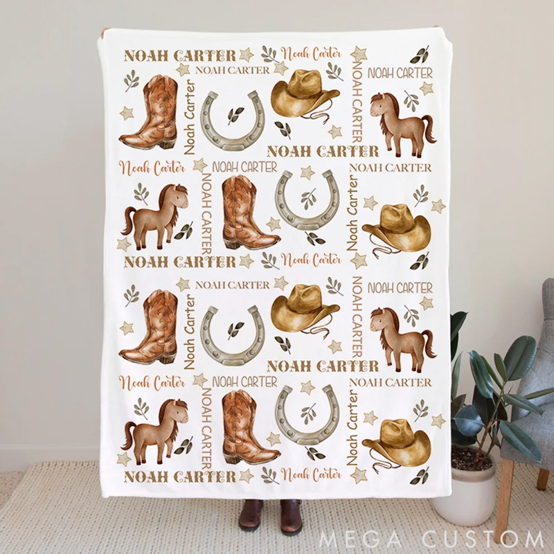 Personalized Pet Lover Horse Lover Horseshoe Flower Star Soft with Name Gift for Pet Lover for Horse Lover Throw Blanket