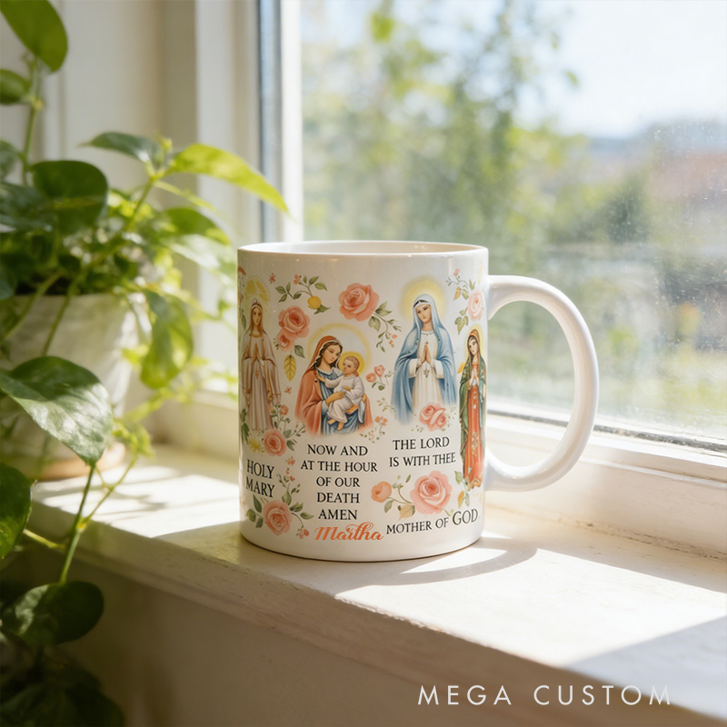 Personalized Hail Mary Prayer 11oz 15oz Ceramic Mug with Custom Name Catholic Coffee Mug Religious Gift for Women