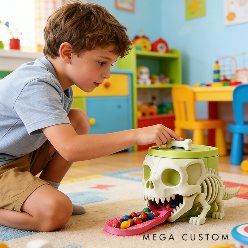 Dino Skeleton Candy Dispenser – Spooky-Fun Interactive Snack Holder with Bone-Top Trigger