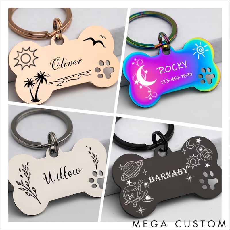 Personalized Cute Dog Tag Personalized for Dog Custom Bone Dog Tags Dog Name Tags Puppy Dog Tag Stainless Steel Pet ID Tag