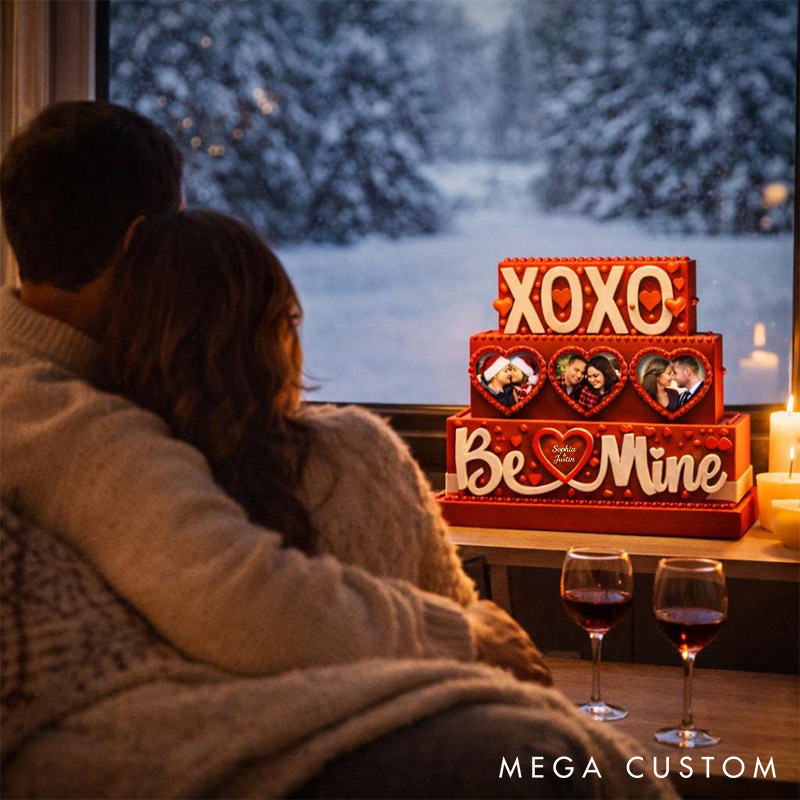 Personalized Valentine's Day XOXO Be Mine Photo Frame Custom Couple 3D Printed Red Photo Frame with Text Valentine's Day Anniversary Gift for Him Her
