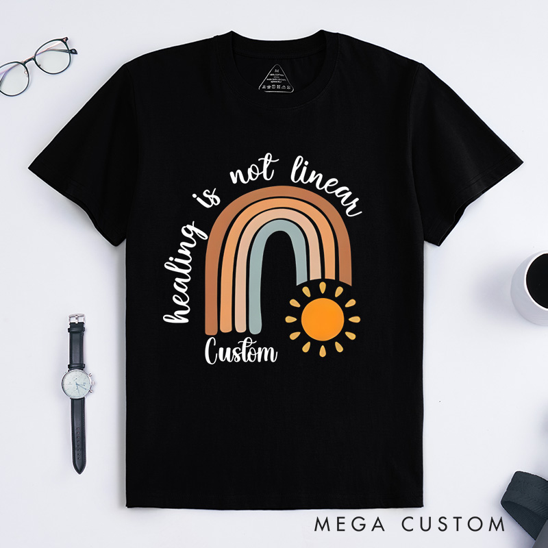 Personalized Healing Is Not Linear Rainbow Sun Mental Health Recovery Journey T-shirt