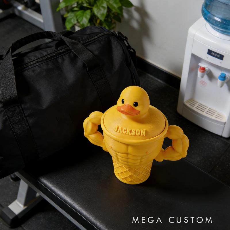 Personalized Funny Muscle Arm Duck Ice Cream Pint Holder 3D Printed Cozy with Spoon Slot Fitness Inspired Cozie Gym Gift Fuzzy Texture for Gym Lover