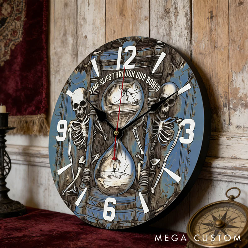 Personalized Skeleton Couple Time Slips Through Our Bone Wall Clock Custom Gothic Style Hourglass 3D Effect Wall Clock Anniversary Valentines Day Gift