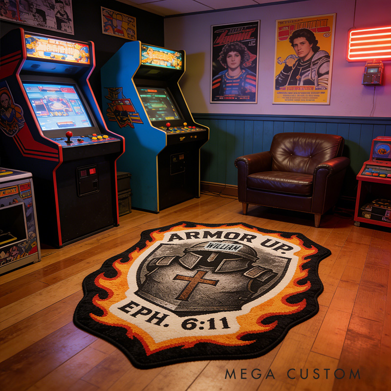 Personalize Armor Up Rug with Custom Name Christian Knight Helmet and Shield Rug Religious Gift Christian Gift for him