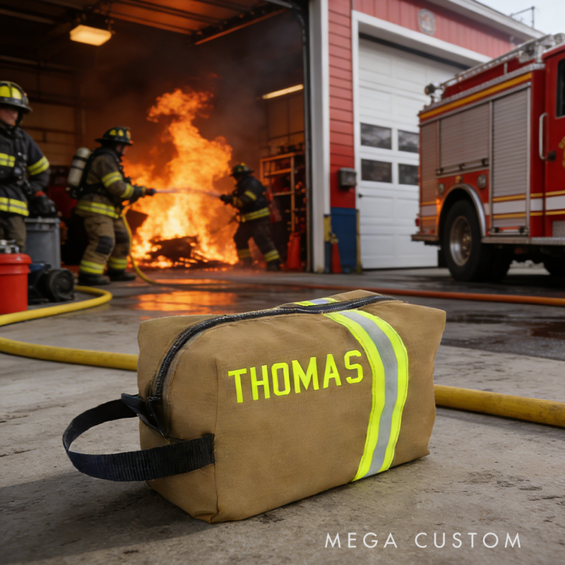 Personalized Custom Firefighter Gear Bag - Personalized Name Hi-Vis Reflective Strip Organizer Durable Fire-Resistant Toiletry/Tool Pouch for First Responders, On-Duty Use & Travel