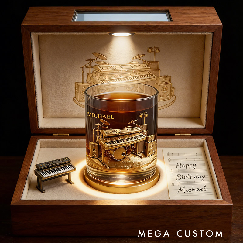 Personalized Electronic Keyboard Whiskey Glass Custom Name Whiskey Glass Engraved Glasses Gift Keyboardist Birthday Concert Holiday Gift