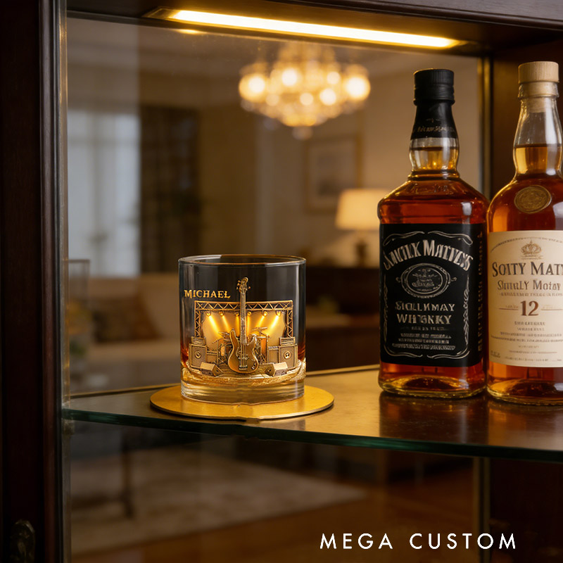 Personalized Bass Whiskey Glass Custom Name Whiskey Glass Engraved Glasses Gift Bassist Birthday Concert Holiday Gift