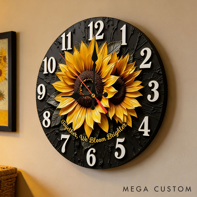 Personalized Couple Sunflower Together We Bloom Brighter Wall Clock Custom 3D Effect Wall Clock Anniversary Gift Valentine's Day Gift for Him Her