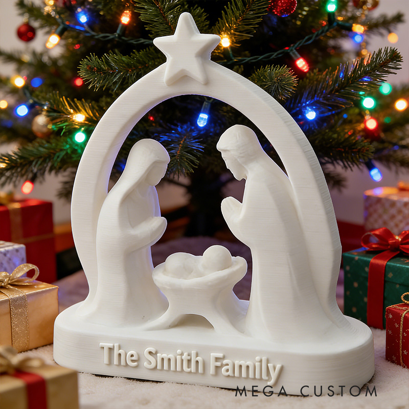 Personalized Nativity Scene Holy Family 3D Printed Christmas Decor with Custom Family Name Home Decor Religious Gift for Christians